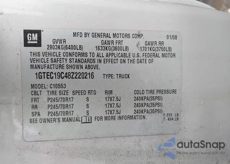 2008 GMC Sierra 1500 Sle1 из США, поврежденный, VIN 1GTEC19C48Z220216